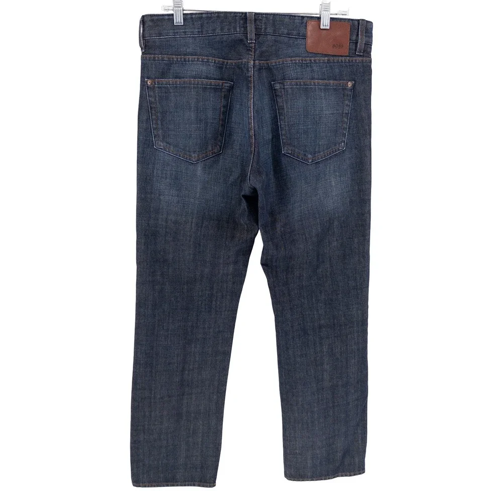 Hugo Boss Mens 34x32 Kansas Jeans Regular Fit Dark Wash Denim Designer Luxe
